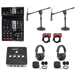 Podcast Podcasting Pro Bundle w/Peavey Mixer+Samson Mic+Headphones+Stands+Cables