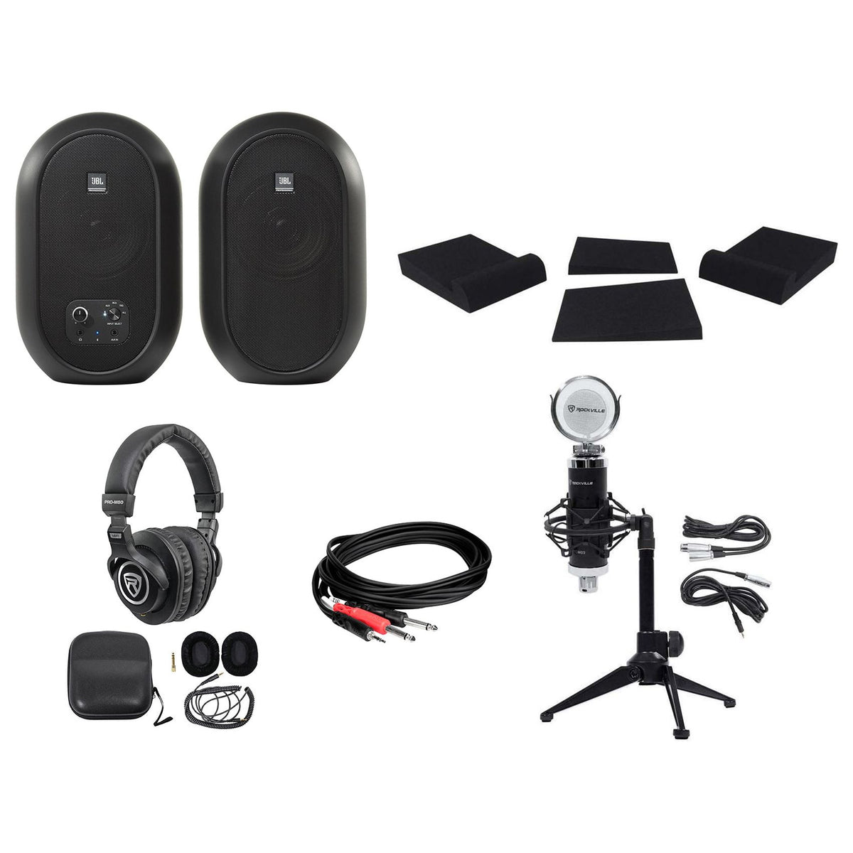 Pair 104 Powered Studio Monitors w/Bluetooth + Headphones + Mic + Stand 104SET-BT