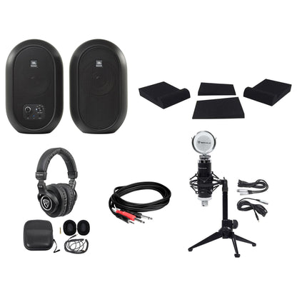 Pair 104 Powered Studio Monitors w/Bluetooth + Headphones + Mic + Stand 104SET-BT