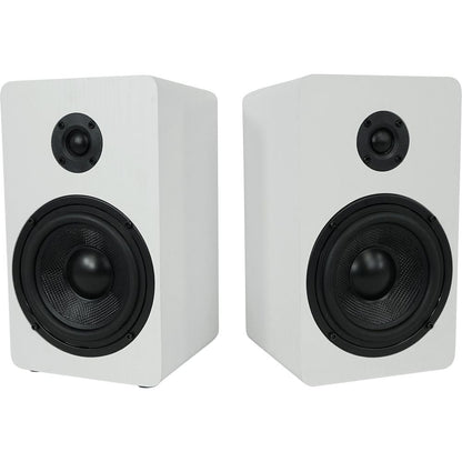 RockShelf 58W White 5.25" Home Bookshelf Speakers w/21" Stands
