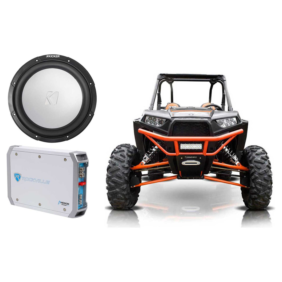 45KM104 10" Subwoofer & 2-Channel Amplifier For Polaris RZR/ATV/UTV