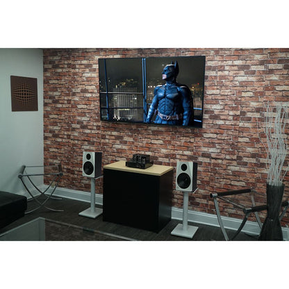 RockShelf 58W White 5.25" Home Bookshelf Speakers w/21" Stands