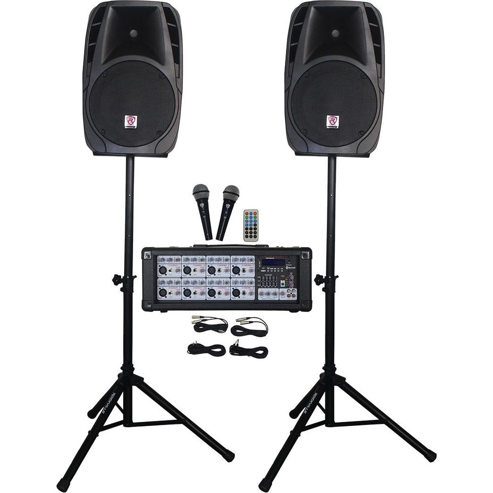 Rockville 12" Church Speakers+Mixer+Stands+Mics+Bluetooth 4 Church Sound Systems