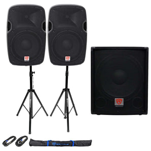 (2) Rockville SPGN128 12" Passive 1200W 8-Ohm DJ PA Speakers+Passive Sub+Stands