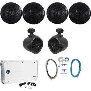 (4) Rockville RMC80B 8" 1600w Marine Boat Speakers+(2) Wakeboards+Amp+Wire Kit