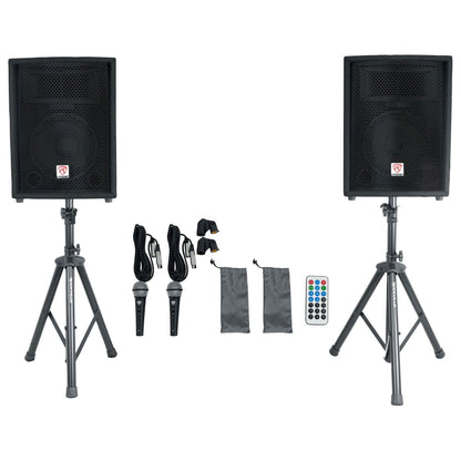 Rockville RPG2X10 Box 1 includes 2 800w Passive DJ PA Speakers+2 Stands+2 Mics+Cables