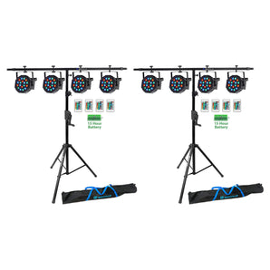 (8) Rockville BATTERY PAR 50 Rechargeable LED DMX DJ Wash Lights+Crank Stands