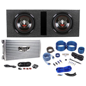 2 Boss P106DVC 10" Car Subwoofers+Vented Sub Box+Boss 4000w Amplifier+Amp Kit