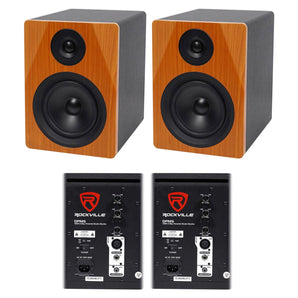 (2) Rockville DPM5C Dual Powered 5.25" 300 Watt Active Studio Monitor Speakers