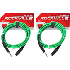 2 Rockville RCXFB10G Green 10' Female REAN XLR to 1/4'' TRS Balanced Cables OFC