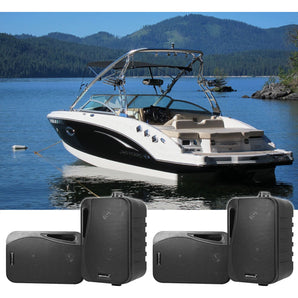 Pair Rockville HP4S Black 4" Marine Box Speakers with Swivel Bracket For Boats