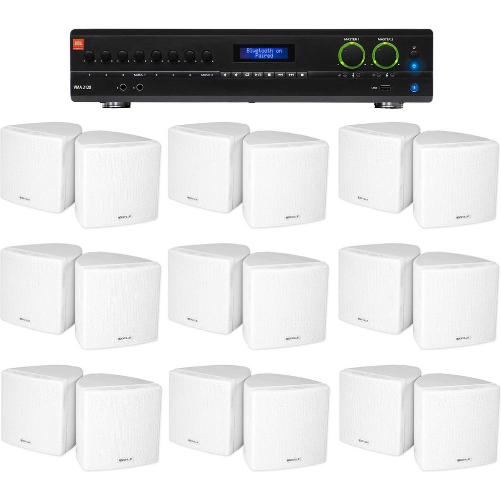 VMA2120 2-Channel Amplifier + (18) Cube 70V White Speakers