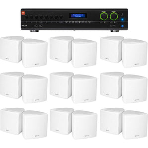 JBL 2-Channel Amplifier+(18) 3.5" White Cube Speakers for Restaurant/Bar/Cafe