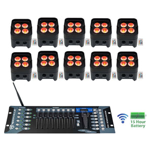 (10) Rockville BEST PAR 50 Battery Wash Lights Wireless DMX and Controller+RGBWA+UV