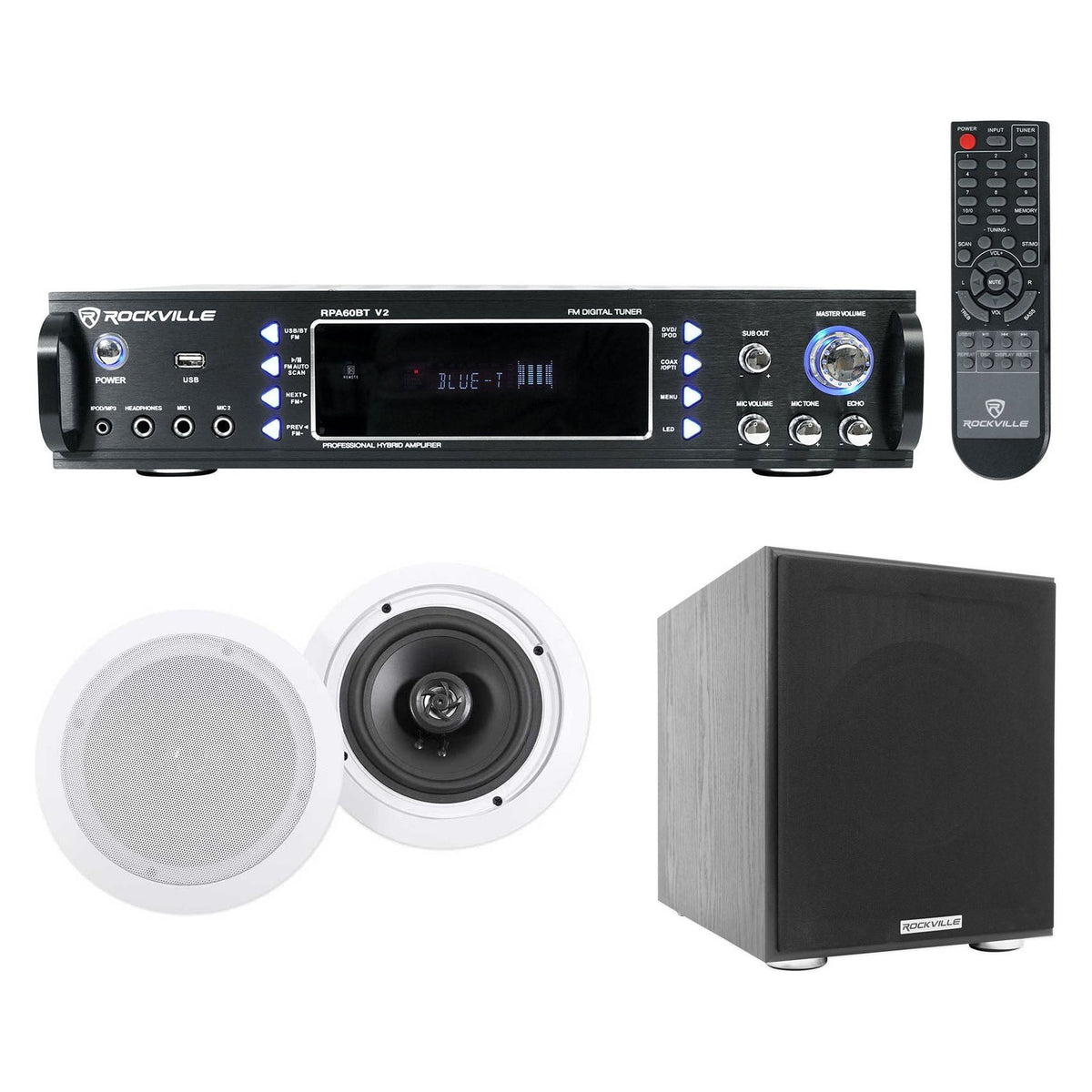 RPA60BT Home Theater Bluetooth Receiver+ (2) In-Ceiling Speakers+Sub