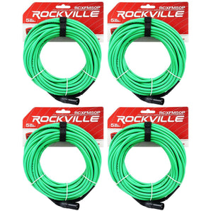 4 Rockville RCXFM50P-G Green 50' Female to Male REAN XLR Mic Cable 100% Copper