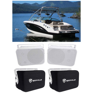 2 Rockville HP65S-8 6.5" Marine Box Speakers w/ Swivel Brackets+Covers For Boats