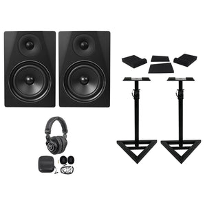 2) Rockville DPM6B 6.5" 420w Dual Powered Studio Monitors+Stands+Pads+Headphones