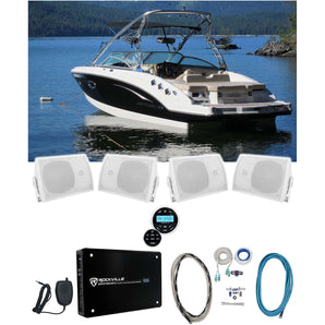 Rockville RGHR2 Marine Boat Receiver w/Bluetooth USB+(4) 5.25" Box Speakers+Amp