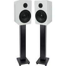 RockShelf 54W White 5.25" Home Bookshelf Speakers + 36" Stands