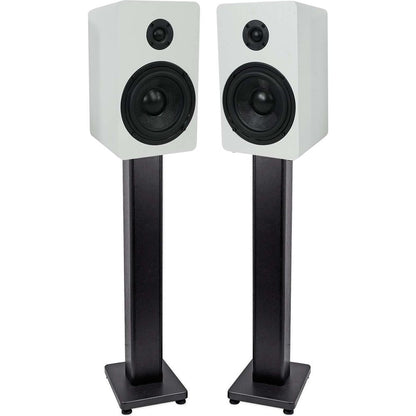 RockShelf 54W White 5.25" Home Bookshelf Speakers + 36" Stands