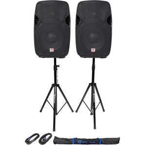 2) Rockville SPGN108 10" Passive 800W ABS Plastic PA Speakers+Stands+Cables+Bags