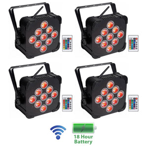 (4) Rockville BEST PAR 60 Rechargable Par Can Wash Lights wWireless DMX+RGBWA+UV