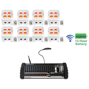 8) Rockville BEST PAR 50 Battery Wash Lights Wireless DMX+384 Channel Controller