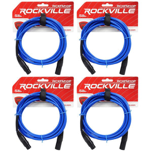 4 Rockville RCXFM10P-BL Blue 10' Female to Male REAN XLR Mic Cable 100% Copper