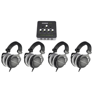 (4) Beyerdynamic DT-770-PRO-250 Studio Tracking Headphones+Samson Headphone Amp