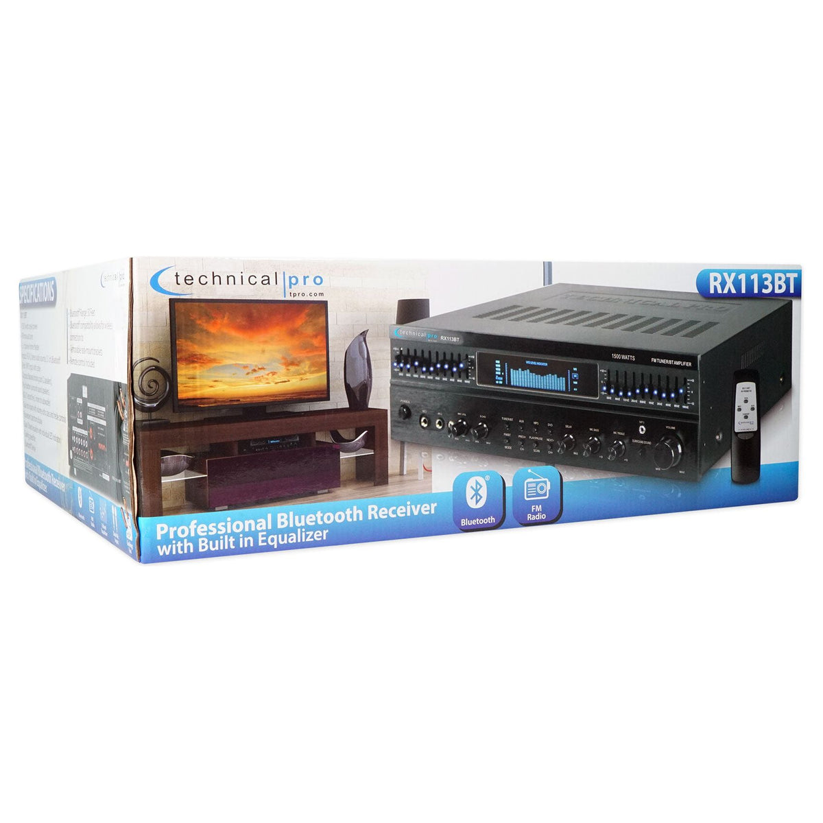 RX113BT 1500W Bluetooth Home Receiver Amplifier with 10 Band EQ