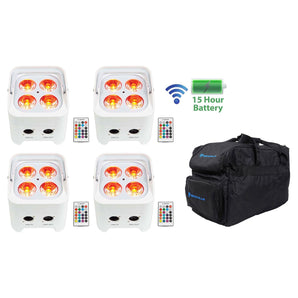 4) Rockville BEST PAR 50 White Rechargeable Par Lights Wireless DMX+RGBWA+UV+Bag