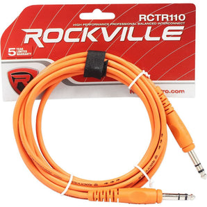 Rockville RCTR110O 10' 1/4'' TRS to 1/4'' TRS Cable, Orange, 100% Copper