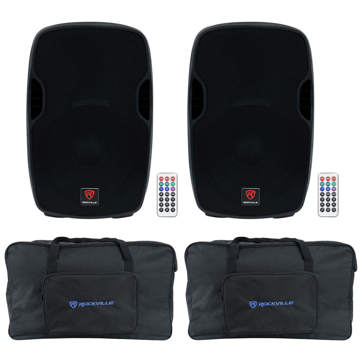 (2) BPA15 15" Bluetooth 1600W DJ PA Speakers+Weatherproof Speaker Bags
