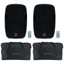 (2) BPA15 15" Bluetooth 1600W DJ PA Speakers+Weatherproof Speaker Bags
