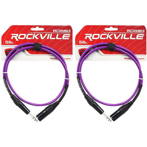 2 Rockville RCXMB3-P Purple 3' Male REAN XLR to 1/4'' TRS Balanced Cables