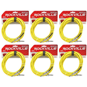 6 Rockville RCGT20Y 20'  1/4" TS to 1/4'' TS Guitar/Instrument Cable