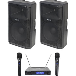 (2) Samson RS115A 15" 400w Powered DJ PA Speakers w/Bluetooth/USB+Wireless Mics