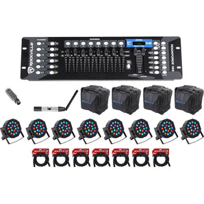 Rockville 192-Channel DMX Controller+Lighting Transmitter+Receiver+8 Par Lights