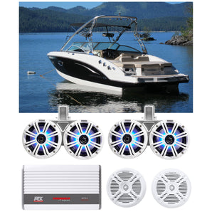 2) KICKER 45KMTDC65W Dual 6.5" LED Wakeboard Tower+(2) Marine Speakers+Amplifier