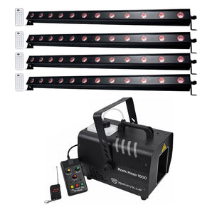 (4) American DJ ADJ UB 12H 41.75" RGBAW+UV LED DMX Wash Light Bars+Haze Machine