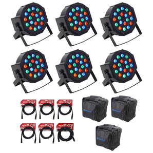 6) Rockville RockPAR50 LED RGB DMX PAR Can Wash Lights+(6) Cables and Carry Bags