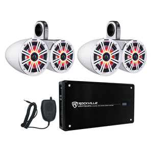 Pair Dual Kicker 43KM654LCW 6.5" 780w LED Wakeboard Speakers and 4-Channel Amplifier
