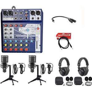 2) Person Podcasting Podcast Bundle w/Soundcraft Mixer+Headphones+Pro Mic+Tripod