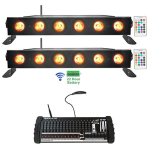 (2) Rockville BEST STRIP 60 Battery Light Bars+384 Ch. Wireless DMX Controller